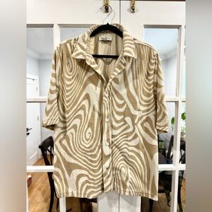 Urban Outfitters Men’s Psychedelic Striped Button-Down Shirt in Cream/White